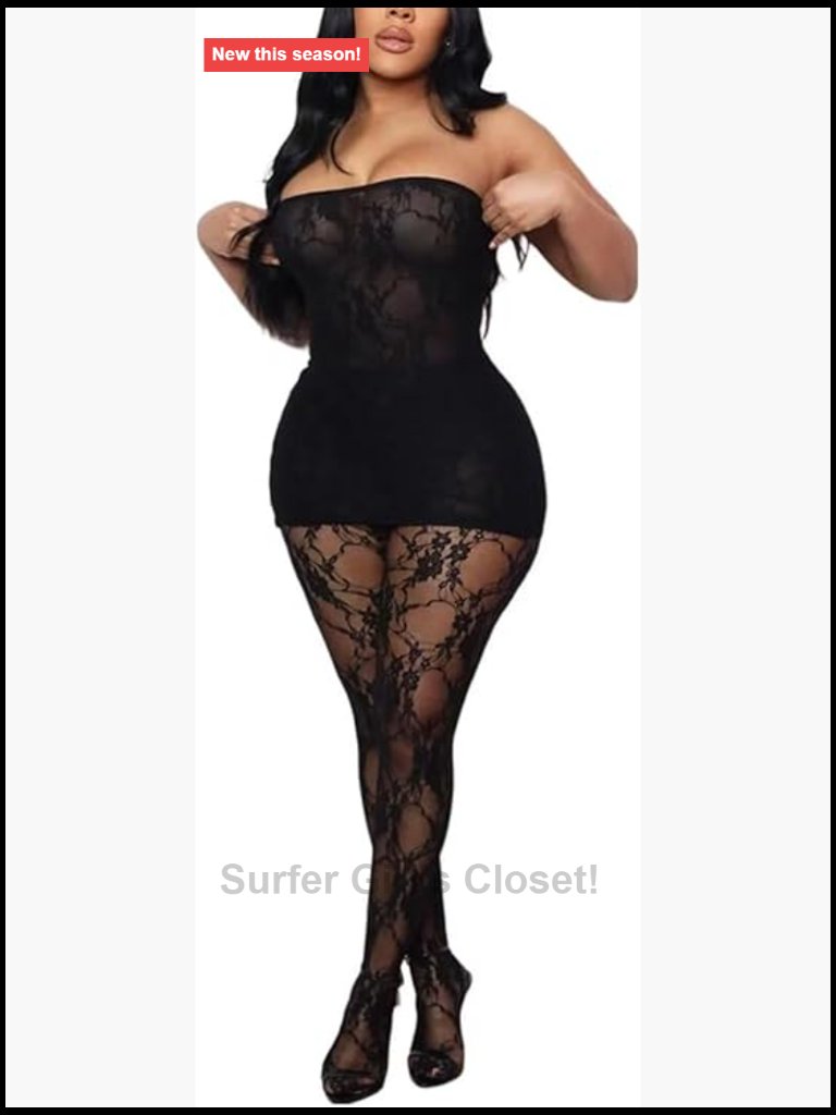 See Through Mesh Two Piece Outfit Lace Tube Mini Dress With Stockings
